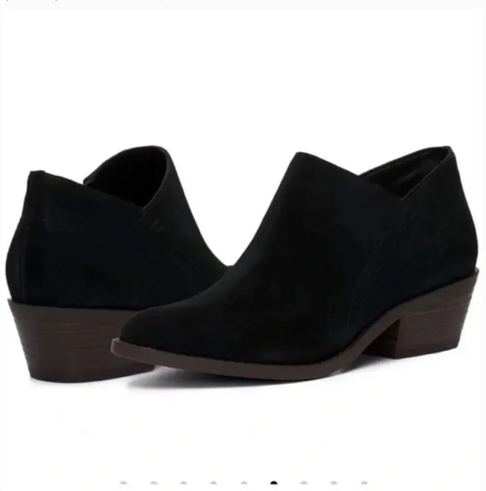 Lucky Brand Fanky Suede Boots 9 Black NWT Ankle Booties Boho Western